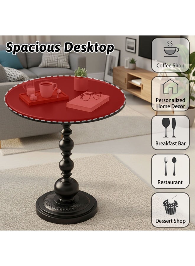 شويوين طاولة جانبية دائرية بتصميم كلاسيكي، مقاس 16.54 بوصة × 20.47 بوصة، طاولة جانبية عتيقة بقاعدة مانعة للانزلاق، طاولة جانبية مقاومة للبقع لغرفة المعيشة أو غرفة النوم أو الشرفة - Image 4